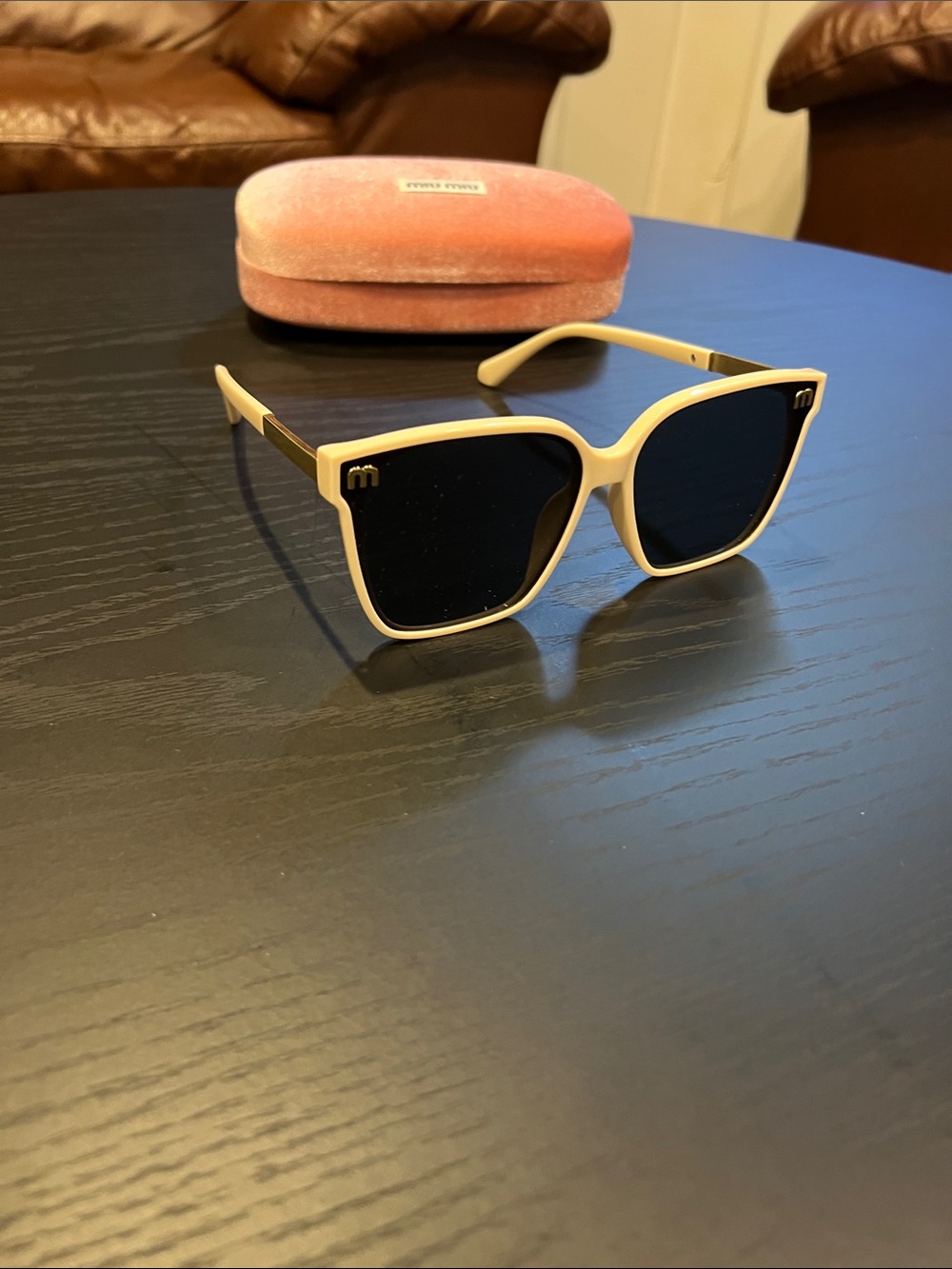 Miu Miu Cream Frame Sunglasses with Black Lenses - Picture 5 of 14